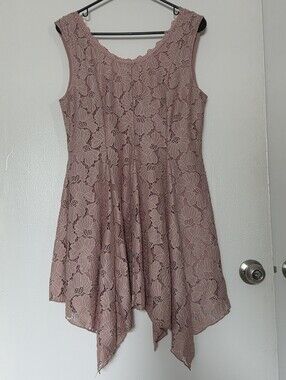 Altar'd State Dusty Rose Floral Lace Handkerchief Hem Dress